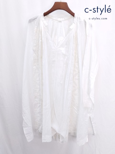 45R フォーティーファイブアール ブラウス 0 ホワイト コットン フラワー 刺繍 ワンピース