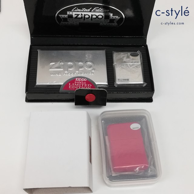ZIPPO ジッポー LIMITED EDITION ライター&カード入れセット シルバー ’95年 革巻き レッド 計2点