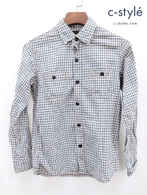 FREEWHEELERS UNION SPECIAL OVERALLS 長袖 チェックシャツ size14 ブルー×ホワイト系 Lot11