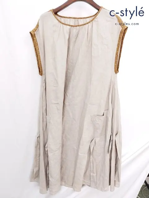 KAPITAL キャピタル ノースリーブワンピース 1 ベージュ系 麻100 日本製