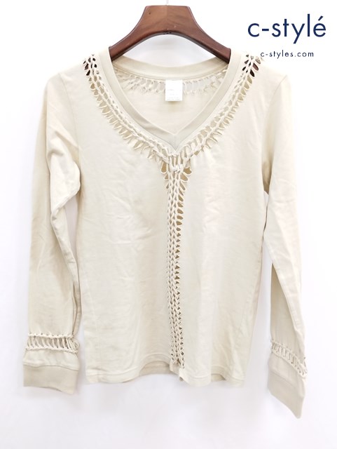 NUMBER (N)INE ナンバーナイン 長袖Tシャツ 2 ベージュ系 編み込みカットソー 綿100％ レディース