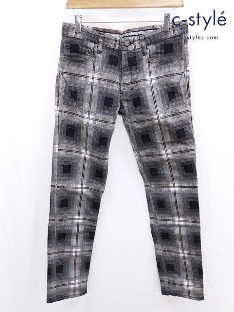 NUMBER (N)INE ナンバーナイン ストレートパンツ 2 マルチカラー チェック ハート涙 レザーパッチ F07-NNP006B