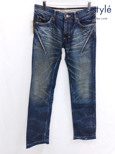 NUMBER (N)INE ナンバーナイン デニムパンツ 1 インディゴ ハート涙レザーパッチ ジッパーフライ