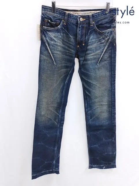 NUMBER (N)INE ナンバーナイン デニムパンツ 1 インディゴ ハート涙レザーパッチ ジッパーフライ