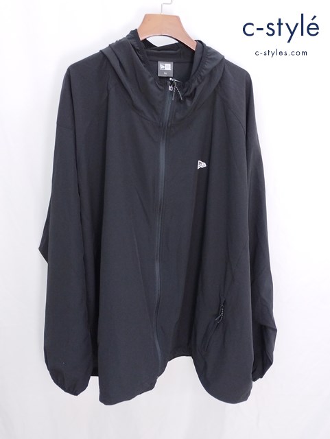 NEW ERA ニューエラ ライトウインドジャケット フラッグロゴ 8L ブラック フード パーカー ストレッチ