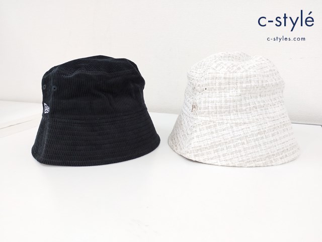 NEW ERA バケットハット セーラーブリム ツイード コーデュロイ L/XL ストーン ブラック
