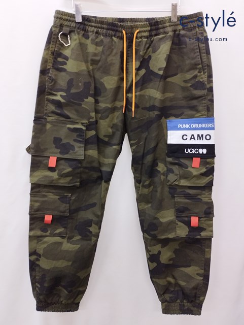 PUNK DRUNKERS パンクドランカーズ CAMOカーゴパンツ XL カーキ 迷彩