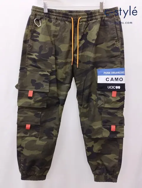 PUNK DRUNKERS パンクドランカーズ CAMOカーゴパンツ XL カーキ 迷彩