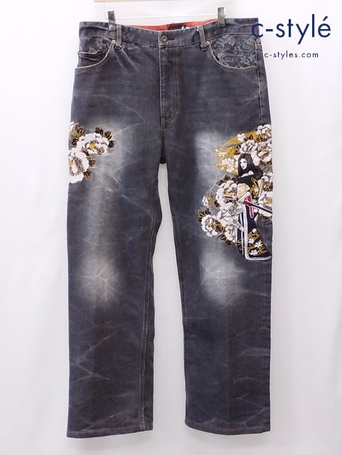 抜刀娘 バットウムスメ デニムパンツ 38 インディゴ C213271 刺繍