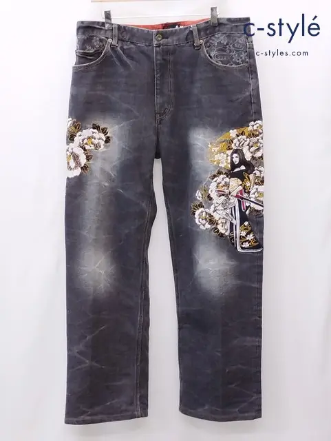 抜刀娘 バットウムスメ デニムパンツ 38 インディゴ C213271 刺繍