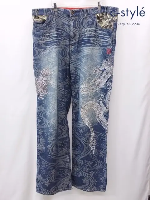 絡繰魂 からくりだましい デニムパンツ 110 インディゴ 和柄 龍刺繍 1154-2351
