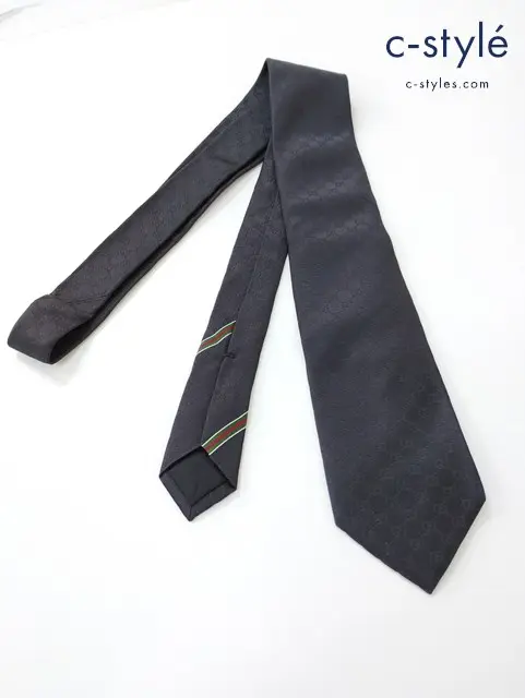 GUCCI グッチ ネクタイ ブラック 148x8cm 総柄 GG柄 イタリア製 シルク