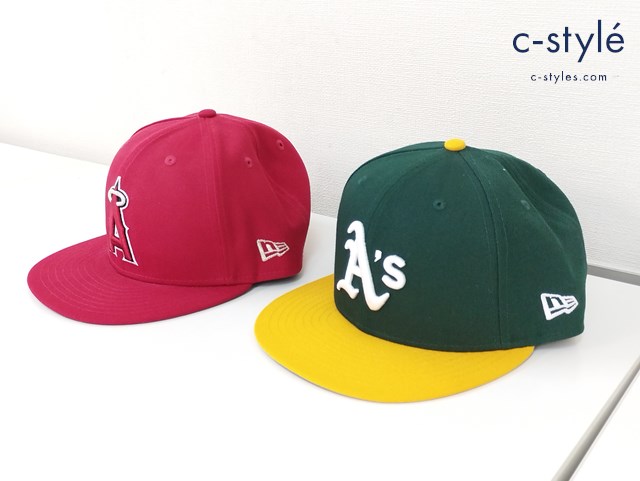 NEW ERA キャップ 7 1/4 レッド グリーン×イエロー MLB エンゼルス アスレチックス 計3点