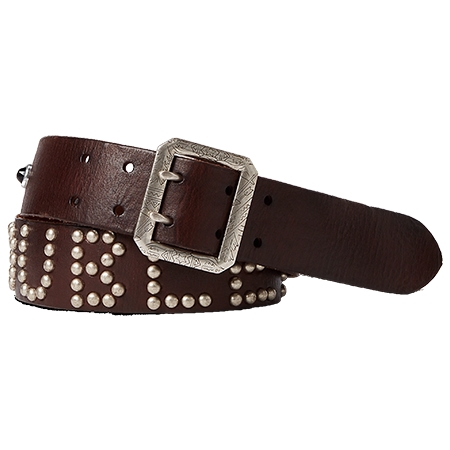 RRL(ダブルアールエル) ベルト スタデッドロゴ レザー ベルト