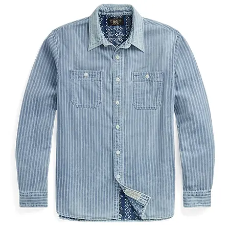 RRL(ダブルアールエル) シャツ インディゴ ストライプド ダブルフェイスド ワークシャツ
