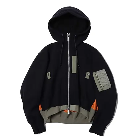 sacai(サカイ) パーカー Sponge Sweat x Nylon Twill Hoodie -Navy x Khaki (SCW-231)