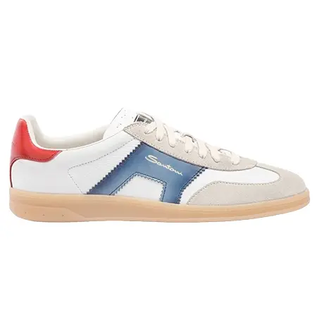 Santoni(サントーニ) スニーカー メンズ レッド/ブルー/ベージュ レザーとスエード DBS Oly スニーカー
