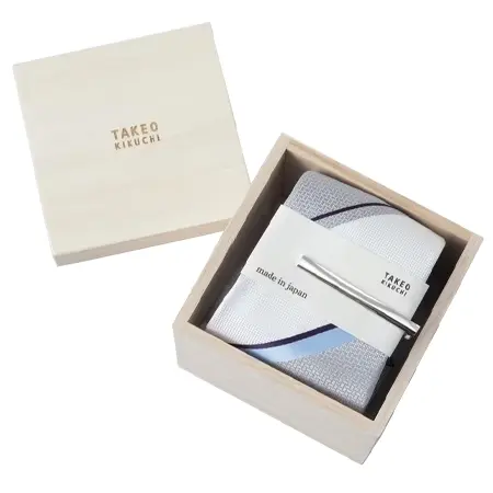 TAKEO KIKUCHI(タケオキクチ) ネクタイ (MADE IN JAPAN) 桐箱BOX入り ネクタイ&タイバーセット
