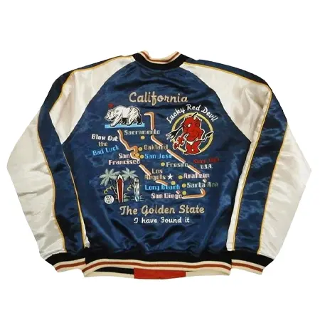 TEDMAN(テッドマン) スカジャン TSK-055 『Califolnia Tedman』 ミリタリー・サテン×サテン リバーシブル・スカジャン ブルー/レッド