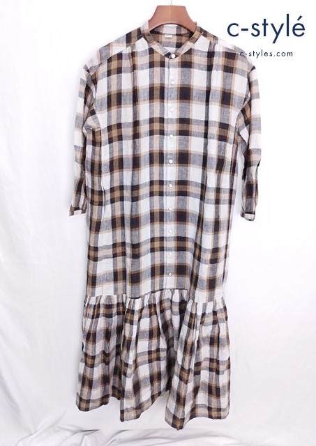 45R フォーティファイブアール バッファローチェック ドレス 0 茶系 ワンピース リネン 麻