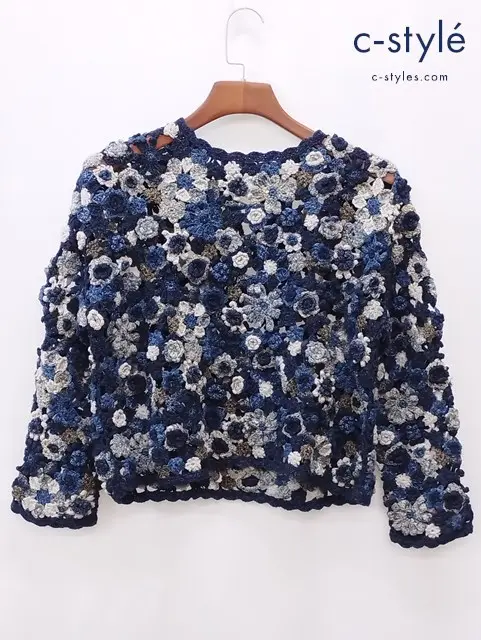 45R フォーティーファイブアール 手編み針フラワーのTシャツ FREE インディゴ 花