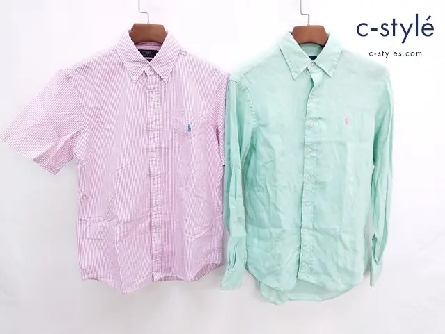 RALPH LAUREN ラルフローレン シャツ XS S グリーン ピンク 長袖 半袖 ポニー刺繍 ストライプ