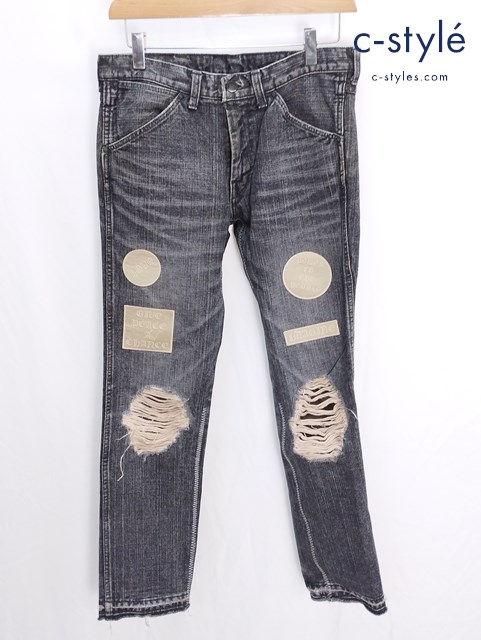 NUMBER (N)INE ナンバーナイン デニムパンツ 2 ブラック ワッペン ダメージ加工 ジッパーフライ