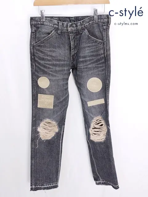 NUMBER (N)INE ナンバーナイン デニムパンツ 2 ブラック ワッペン ダメージ加工 ジッパーフライ