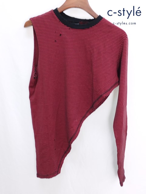 NUMBER (N)INE ナンバーナイン 長袖カットソー 2 ブラック×レッド アシンメトリーボーダー 日本製