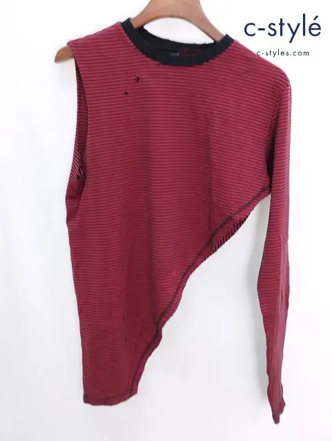 NUMBER (N)INE ナンバーナイン 長袖カットソー 2 ブラック×レッド アシンメトリーボーダー 日本製