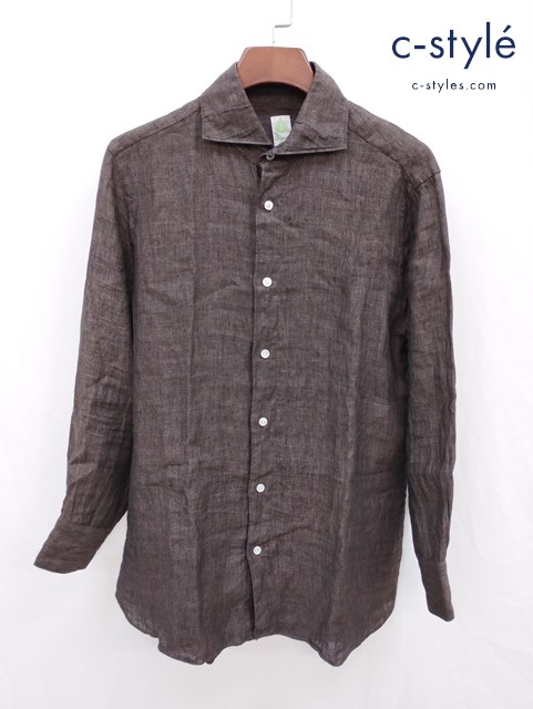 Finamore フィナモレ リネンシャツ L ブラウン系 BALI 29917-1 麻100％ イタリア製