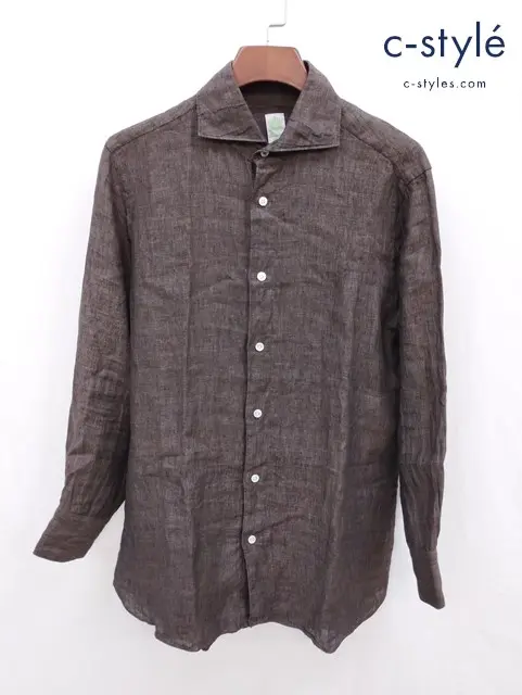 Finamore フィナモレ リネンシャツ L ブラウン系 BALI 29917-1 麻100％ イタリア製