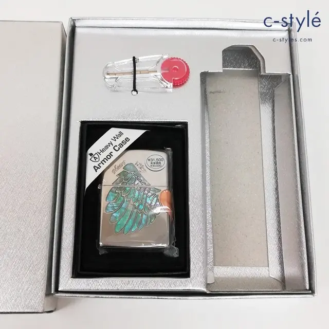 ZIPPO オイルライター アーマー 3面シェル Heart Wing シルバー 2005年 オイル133ｍｌ フリント6粒付