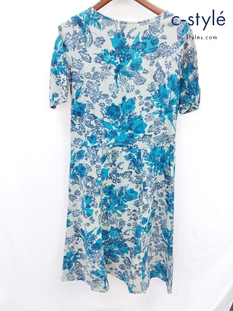 45R ワンピース 半袖 2 インディゴブルー バックボタン 総花柄 藍染め 綿100％ 日本製 レディース