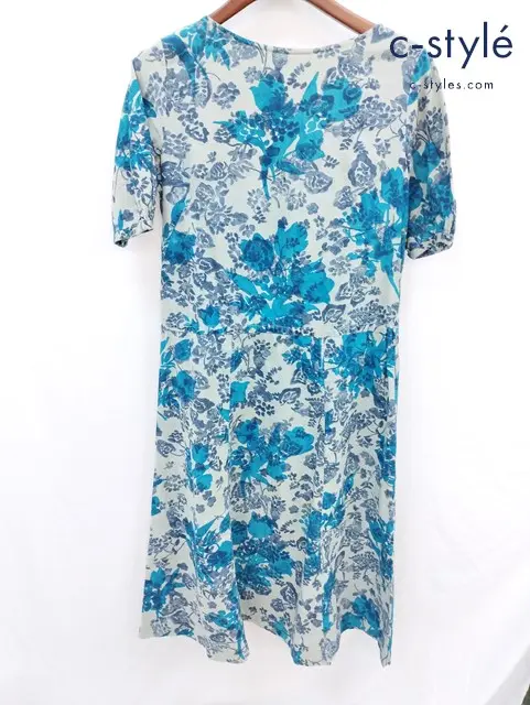 45R ワンピース 半袖 2 インディゴブルー バックボタン 総花柄 藍染め 綿100％ 日本製 レディース