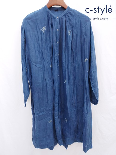 45R フォーティーファイブアール ワンピース 長袖 薄手 0 ブルー系 ボタニカル刺繍 8125028 レディース