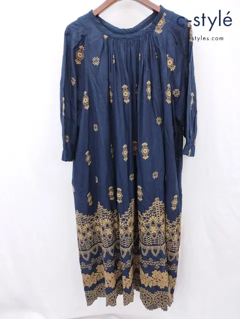 45R フォーティーファイブアール ワンピース 0 インディゴ 度甘平刺繍 5065075 日本製 レディース