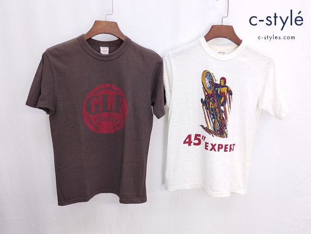 FREEWHEELERS POWER WEAR パワーウェア Tシャツ 1935 HILL CLMB RACE G.L.F. S ホワイト 茶系 半袖 バイク