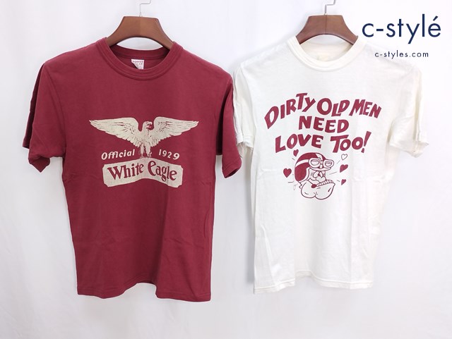 FREEWHEELERS POWER WEAR パワーウェア Tシャツ White eagle S レッド DIRTY OLD MAN ホワイト 半袖