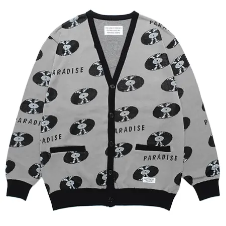 WACKO MARIA(ワコマリア) カーディガン RECORDS JACQUARD KNIT CARDIGAN GRAY