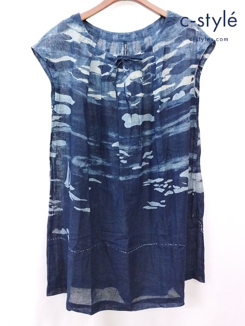 umii908 ウミ ワンピース 2 インディゴ 総柄 綿100％ 45R フォーティファイブアール