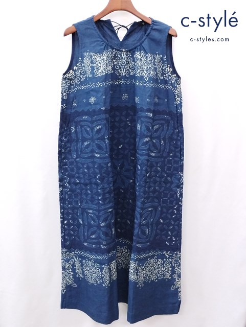 45R フォーティファイブアール ノースリーブ ワンピース 0 インディゴ リネン 総柄