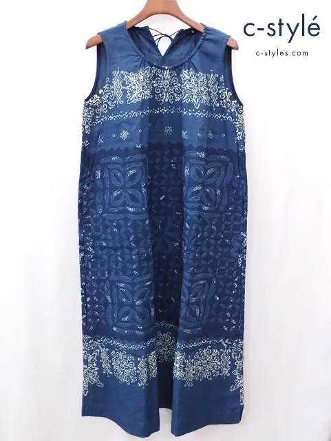 45R フォーティファイブアール ノースリーブ ワンピース 0 インディゴ リネン 総柄