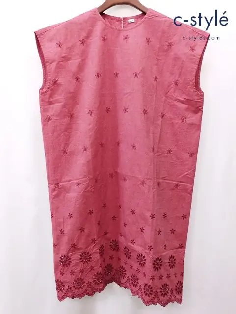 45R フォーティファイブアール ダンプカットワークのMドレス レッド系 ワンピース 花 ノースリーブ