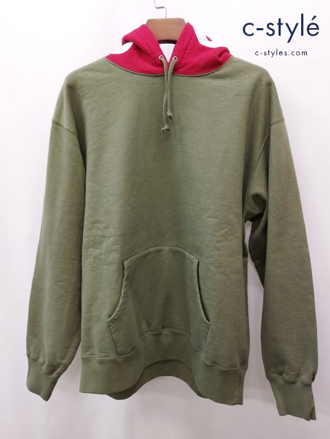 Supreme シュプリーム フーディー L グリーン×レッド Contrast Hooded Sweatshirt