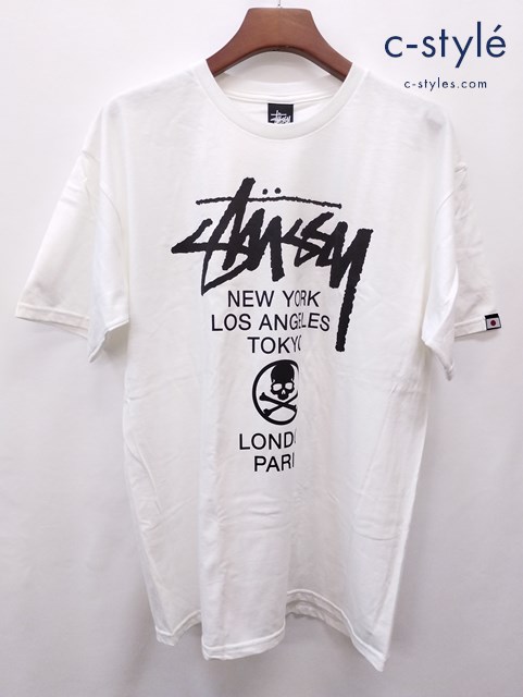 STUSSY×MASTERMIND ステューシー×マスターマインド Tシャツ L ホワイト WORLD TOUR
