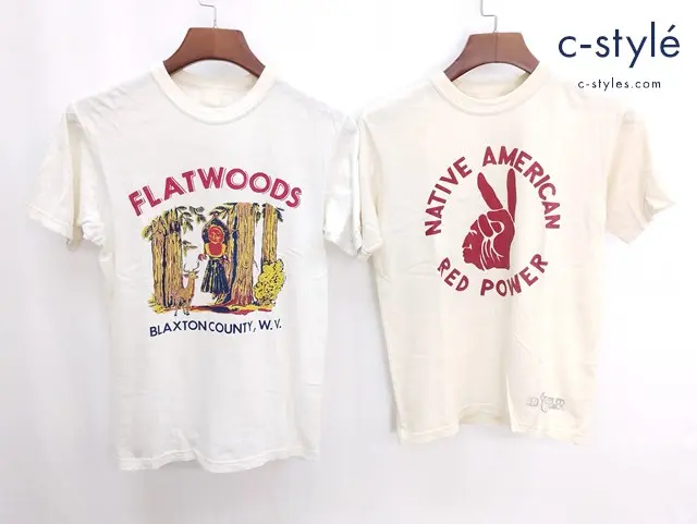 FREEWHEELERS フリーホイーラーズ Tシャツ FLATWOODS ホワイト NATIVE AMERICAN RED POWER クリーム系