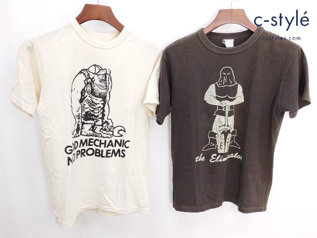 FREEWHEELERS フリーホイーラーズ Tシャツ the Eliminator 茶系 クリーム系 Doing it yourself 半袖