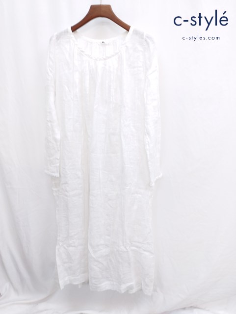 45R フォーティーファイブアール ワンピース 長袖 SIZE-0 ホワイト 無地 7025019 麻100％ レディース