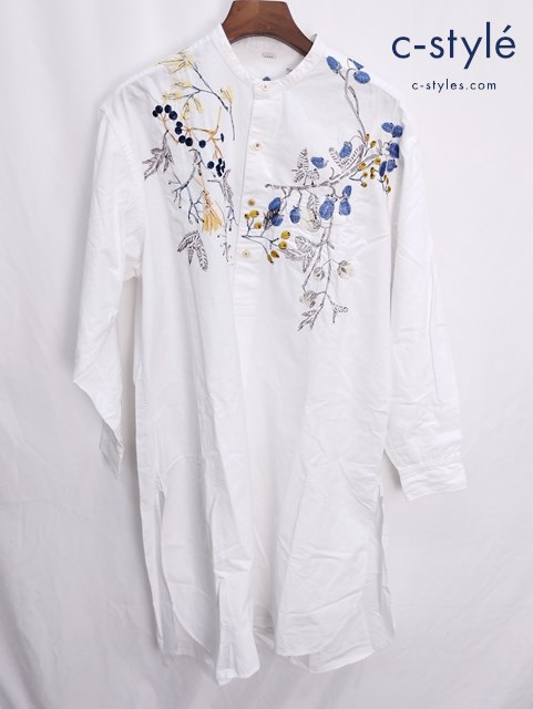 45R フォーティーファイブアール ワンピース 長袖 4 ホワイト 刺繍 綿100％ レディース